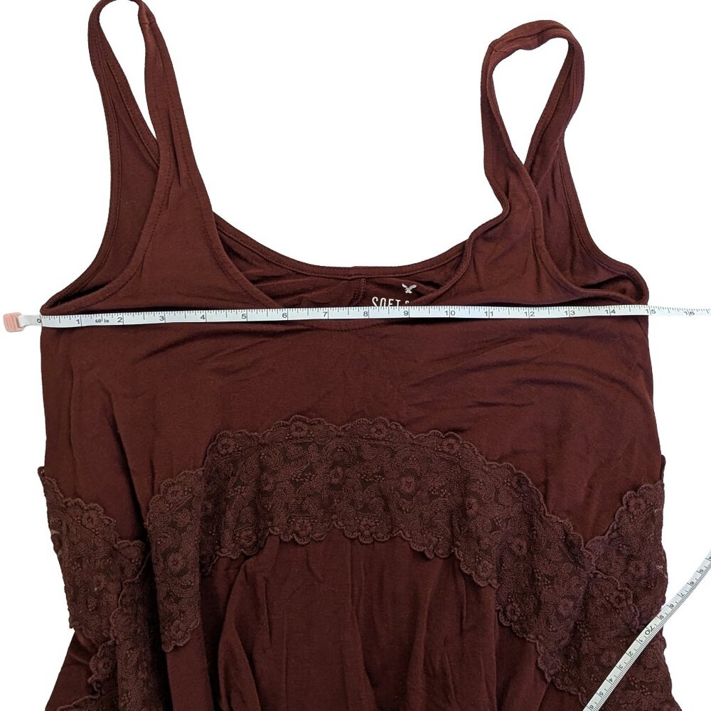 AE Soft & Sexy XXS Flowy Lace-Paneled Trapeze Tank in Rust Brown - Picture 7 of 8